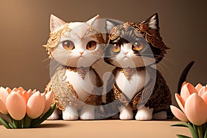 Two cute cats in love, AI generated 3D illustration