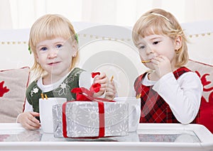 Two cute children at christmas home