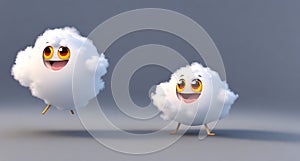 Two cute cloud characters with big eyes and smiling faces.