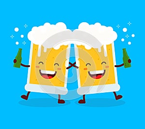 Two cute dancing fun friend drunk beer glasses