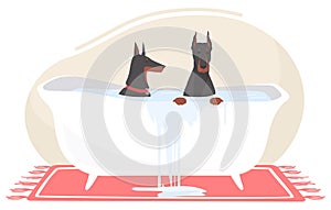 Two cute dog taking bath cartoon vector illustration
