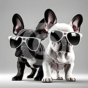 Two cute dogs French bulldogs in sunglasses