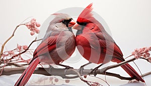 Two cute finches perching on a branch in nature generated by AI