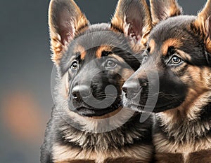 Two cute German Shepherd puppies close up