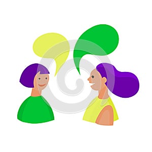 Two cute girls talking. Color vector illustration.