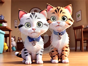 two cute kittens in 3d drawing