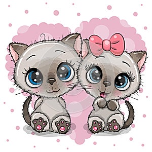 Two cute Kittens on a heart background