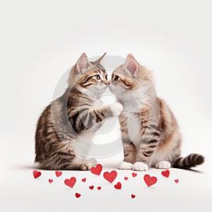Two cute kittens sitting next to each other isolated on a white background