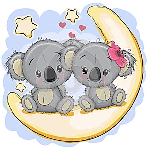 Two Cute Koalas is sitting on the moon