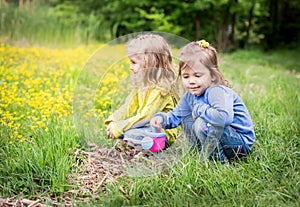 Two cute little girls on nature