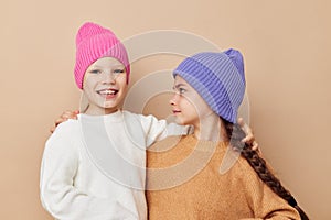 two cute little girls wearing hats fashion childhood