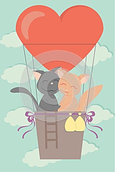 Two cute love cats vector illustration