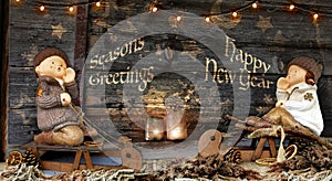 Antique style Seasons Greetings Happy New Year photo
