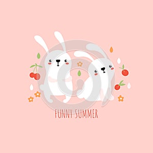 Two cute rabbits vector illustration