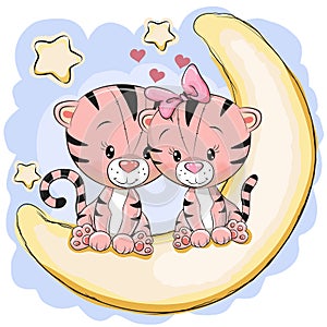 Two Cute Tigers on the moon
