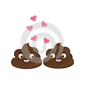 Two cute vector poop fall in love, have a romantic flirt