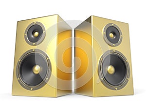 Two 3D golden speakers