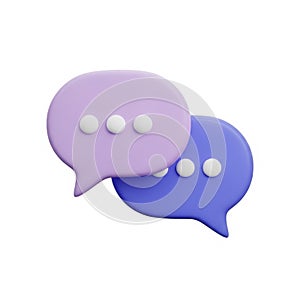 Two 3D speech bubbles in purple and blue overlapping with white dots chat bubble message