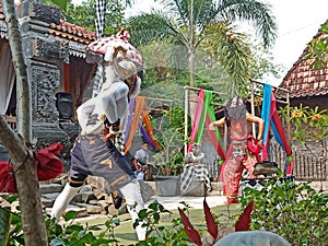 Two dancers performing the Hanooman Dance at the Joglo Temple Purwodadi Indonesia