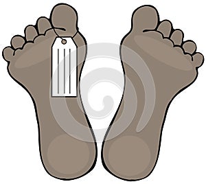 Two dead feet with a toe tag