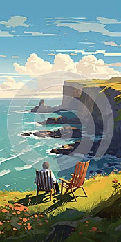 Lively Coastal Landscapes: A Digital Painting Inspired By Atey Ghailan photo