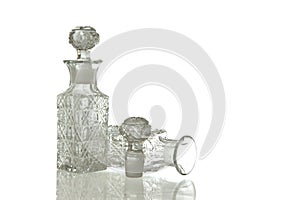 Two decorative glass carafe and plug