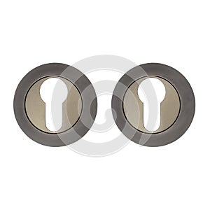 Two decorative glossy caps of a round shape for a lock cylinder in graphite color