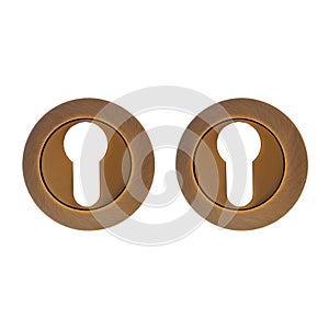 Two decorative glossy lids of a round shape for the lock cylinder in bronze color