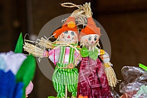 Two decorative straw stuffeds, russian folk toys