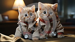Two Dedicated Kitten Rescuers in Ambulance Uniforms AI Generated