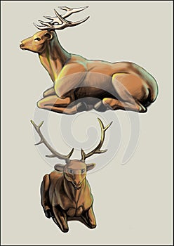 Two deers lay on the ground