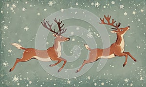 two deers running in the snow