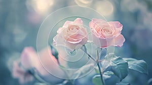 Two Delicate Pink Roses in Bloom with a Soft, Blurred Background