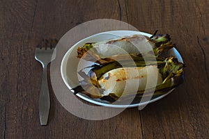 Two delicious grilled sticky rice wrapped in banana leaves