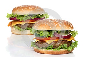 Two delicious hamburgers isolated