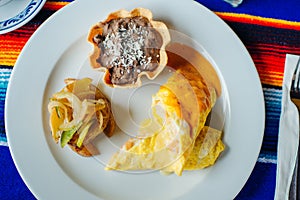 Two delicious indigenous mexican Rolls made with egg omelette with mole and onion