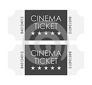 Two designed cinema tickets top view isolated on white background. Flat design vector illustration