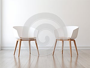 Two designer chairs elegantly positioned in the middle of a room, interior design sophistication photo