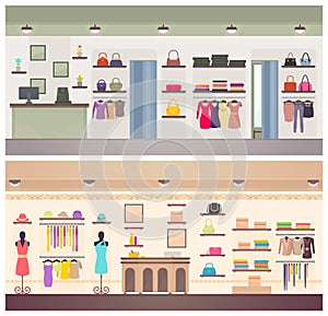 Two Designs of Female Clothing Shops Vector Banner