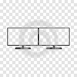 Two desktop monitors isolated on transparent background. Two widescreen monitors template. Full hd aspect ratio 16:9