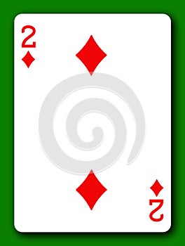 2 Two Deuce of Diamonds playing card with clipping path to remove background and shadow 3d illustration photo