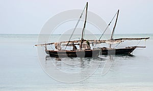 Two dhow in the Indian Ocean in northern Zanzibar