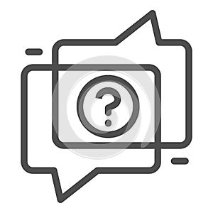 Two dialogue bubble with question line icon. Customer service chat symbol, outline style pictogram on white background