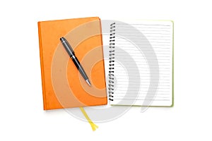 Two diaries with ball pen, bookmark photo