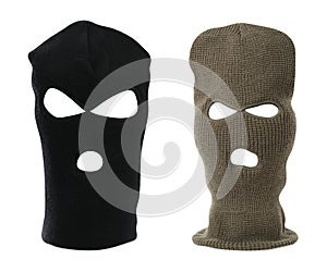 Two different balaclavas on white background, collage photo