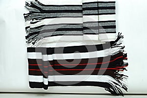 Two different colors modern striped woolen winter scarfs isolated,