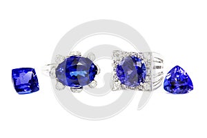 Two Different Ladies Rings with Tanzanite and Diamonds and two Tanzanite Stones