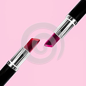 Two different lipstick shades wallpaper with pink backdrop