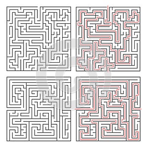 Two different mazes of medium complexity on white with solutions