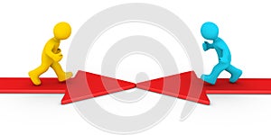 Two different people running on arrows